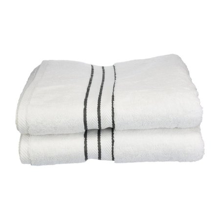 SUPERIOR Superior 900GSM-H BTOWEL CL 900 Gsm Egyptian Cotton Bath Towel Set - White With Charcoal Border; 2 Pieces 900GSM(H) BTOWEL CL